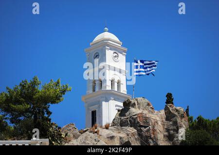 Der Uhrenturm der Insel Poros, Griechenland. Stockfoto