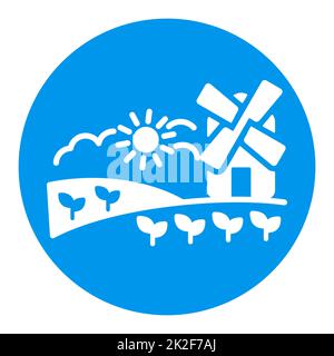 Ländliche Landschaft mit Windmühlen-Glyphe-Symbol Stockfoto