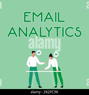 E-Mail-Analyse für Handschrifttext. Geschäftskonzept Methode zur Aufschlüsselung der Öffnungsrate, um Einblicke in die Partner zu erhalten, die neue Ideen für Arbeitsstrategien zur Verbesserung von Fähigkeiten austauschen. Stockfoto