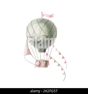 Luftballon in Aquarell isoliert. Fabelhafte Illustration. Stockfoto