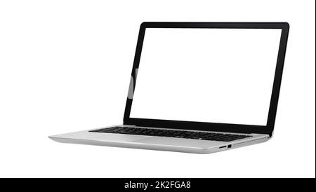 Laptop auf weißem Hintergrund mit Beschneidungspfad isoliert Stockfoto