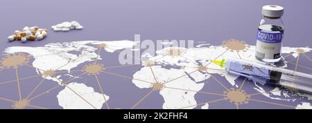 Medizinische Spritze mit einer Nadel geimpft den Planeten Erde. 3D Rendern. Elemente dieses Bildes, die von der NASA eingerichtet wurden. Stockfoto