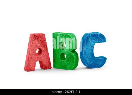 Hölzerne Alphabetische Blöcke isoliert auf weiß mit Clipping-Pfad Stockfoto