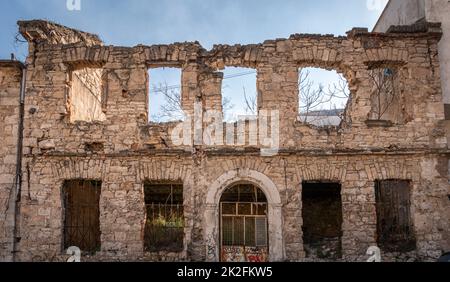 Bombenschaden am Gebäude Stockfoto