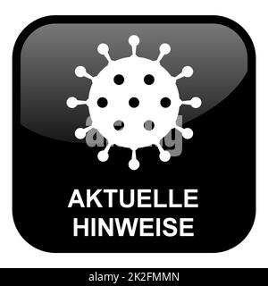 Aktuelle Informationen deutsch – Covid-19-Symbol auf schwarzer Taste Stockfoto