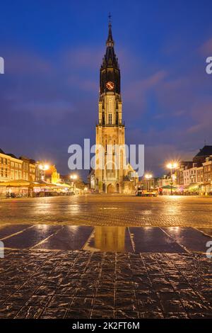 Delfter Marktplatz Markt am Abend. Delft, Niederlande Stockfoto