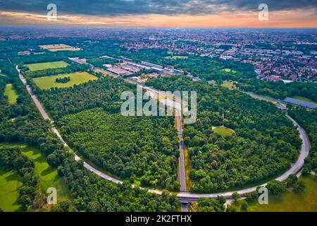 Monza-Rennen umkreisen die Luftaufnahme in der Nähe von Mailand Stockfoto