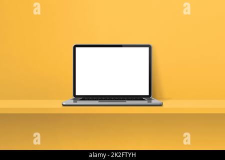 Laptop-Computer auf gelbem Hintergrund Stockfoto