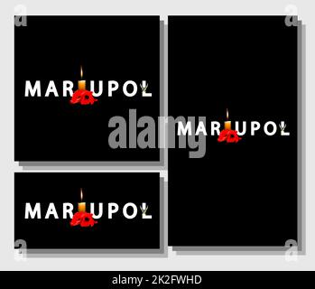 Besetzung von Mariupol. Krieg in Mariupol. Poster der Trauer und Erinnerung an die Toten. Russische Aggression. Banner für soziale Netzwerke Stockfoto