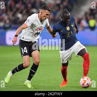 Saint Denis, Frankreich. 22/09/2022, Frankreichs Ferland Mendy während der UEFA Nations League, Gruppe A1, Tour 5 Spiel zwischen Frankreich und Österreich am 22. September 2022 in Saint-Denis, einem Vorort von Paris, Frankreich. Foto von Christian Liewig/ABACAPRESS.COM Stockfoto