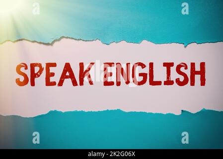 Textunterschrift mit englischen Sprachkenntnissen. Business Overview Lernen Sie eine andere Fremdsprache Online-Verbal-Kurse Stockfoto