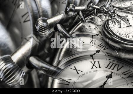 Droste Effekt Hintergrund mit unendlicher Uhr Spirale. Abstraktes Design für zeitbezogene Konzepte. Stockfoto