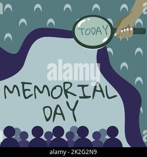 Schild mit dem Memorial Day. Konzept, das bedeutet, diejenigen zu ehren und zu erinnern, die im Militärdienst gestorben sind Stockfoto