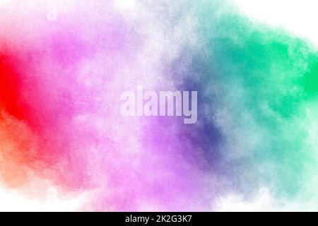 Abstrakte mehrfarbige Explosion auf weißem Hintergrund. Roter, violetter, grüner, blauer, wasserfarbener Texturhintergrund. Kopierbereich für Banner, Design, Poster Stockfoto