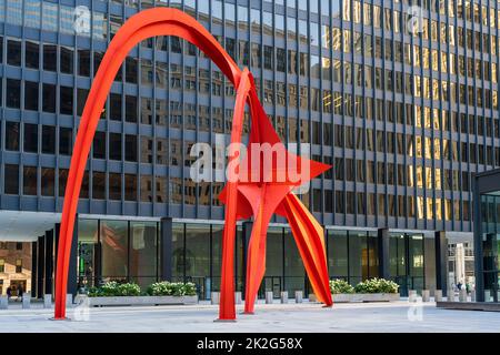 Flamingo-Skulptur des amerikanischen Künstlers Alexander Calder, Chicago, Illinois, USA Stockfoto