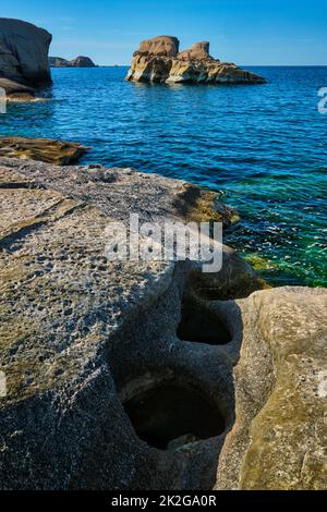 Berühmter Strand von Sarakiniko auf der Insel Milos in Griechenland Stockfoto