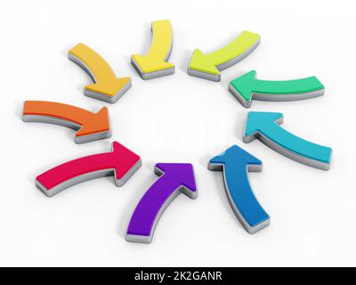 Mehrfarbige Pfeilzeichen, die eine Kreisform bilden Stockfoto