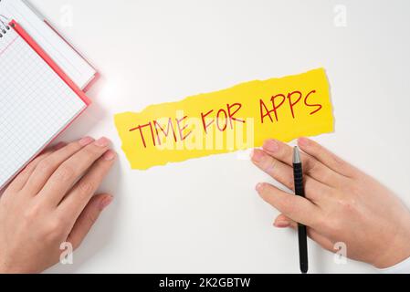 Textunterschrift zur Darstellung der Zeit für AppsDer beste vollwertige Service, der eine schnellere Kommunikation ermöglicht. Konzept, das den besten Full-featured-Service bedeutet Stockfoto