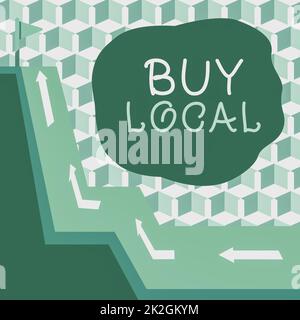 Schild mit der Anzeige „Lokal kaufen“. Konzept bedeutet herablassende Produkte, die ursprünglich oder ursprünglich hergestellt wurden Stockfoto