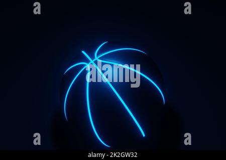 Schwarzer Basketball mit blau leuchtenden Nähten Stockfoto