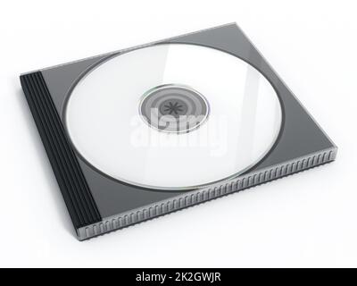 CD- oder DVD-Hülle mit isoliertem Leermedium auf weißem Hintergrund Stockfoto