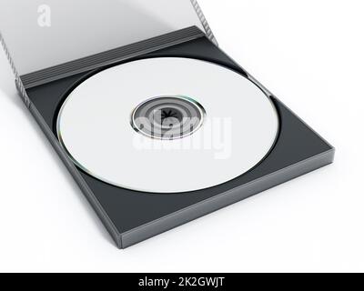 CD- oder DVD-Hülle mit isoliertem Leermedium auf weißem Hintergrund Stockfoto