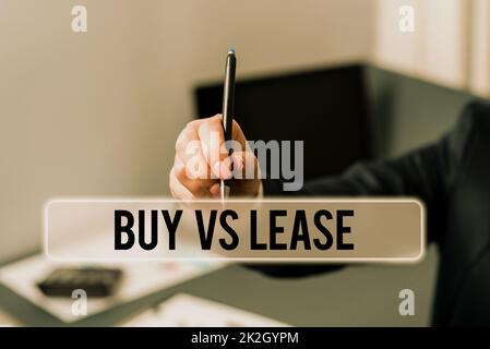 Handschrift Text Kaufen vs. Lease. Wort für eigenes etwas versus leihen es Vorteile Nachteile Stockfoto