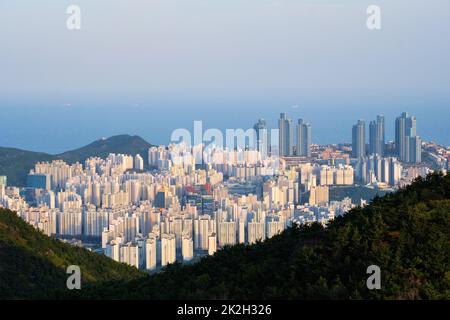 Busan Stadtbild Gwangan Brücke am Sonnenuntergang Stockfoto