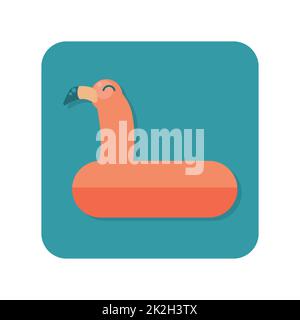 Abstraktes Knopfsymbol aufblasbarer Flamingo-Kreis auf weißem Hintergrund - Vektor Stockfoto