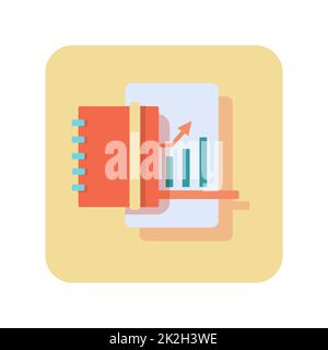 Abstraktes Schaltflächensymbol: Statistisches Diagramm auf weißem Hintergrund - Vektor Stockfoto