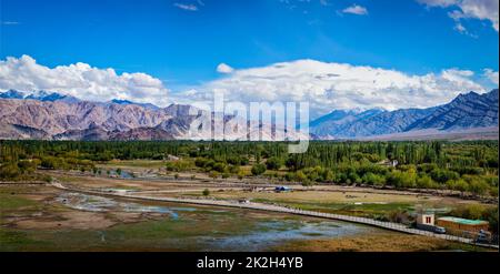 Blick auf Indus Tal vom Shey Palast. Ladakh, Indien Stockfoto