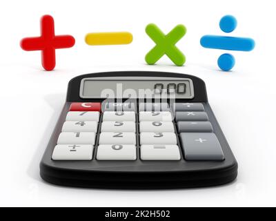 Rechner und mathematische Symbole. Stockfoto