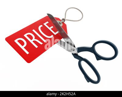 Preisschild für Scheren-Schneiden. 3D Abbildung. Stockfoto