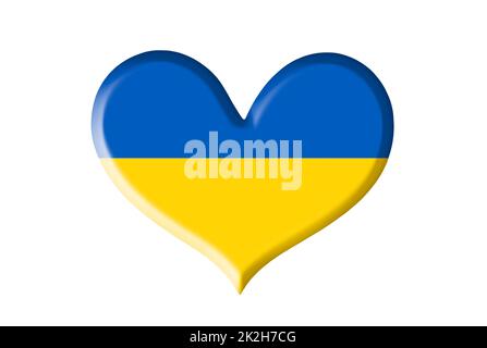 Herz mit den Farben der ukrainischen Flagge isoliert auf weißem Hintergrund mit Beschneidungspfad Stockfoto