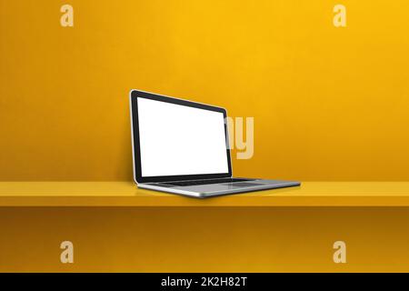 Laptop-Computer auf gelbem Hintergrund Stockfoto