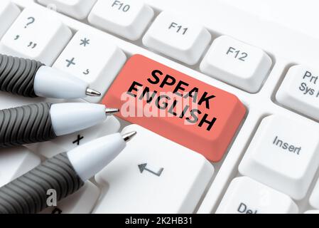 Textunterschrift mit englischen Sprachkenntnissen. Word for Study eine weitere Fremdsprache Online-Sprachkurse Stockfoto