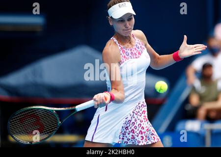 Tokio, Japan. 23. September 2022. Veronika KUDERMETOVA trifft beim TORAY PAN PACIFIC OPEN TENNISTURNIER 2022 im Ariake Coliseum gegen Beatriz HADDAD MAIA (BRA) im Einzel-Viertelfinale eine Rückkehr. Das Turnier findet vom 17. Bis 25. September statt. Stockfoto