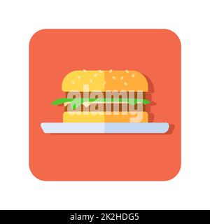 Abstraktes Schaltflächensymbol amerikanischer Burger auf weißem Hintergrund - Vector Stockfoto