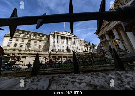 Bild zeigt: Basiszinsen auf dem Weg nach oben today22,9.22 Bank of England in der City of London Bild von Gavin Rodgers/ Pixel8000 Stockfoto