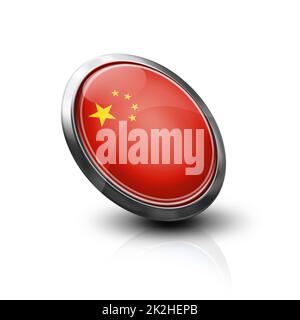 Glasknopf mit chinesischer Flagge Stockfoto