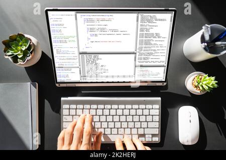 Männlicher Softwareentwickler, Der Code Eingibt Stockfoto