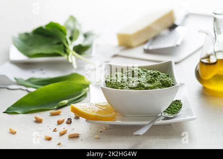 Pesto Ramson wilder Knoblauch Stockfoto