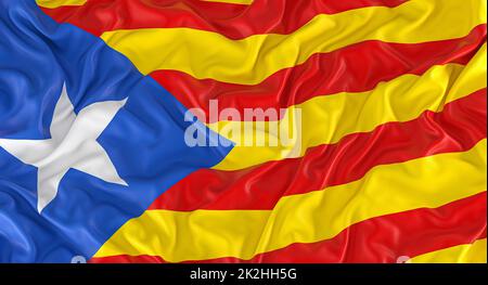 die katalanische Flagge weht im Wind. Stockfoto