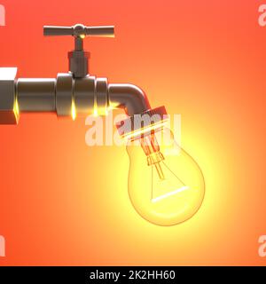 Wasserhahn mit eingeschalteter Glühlampe. Stockfoto