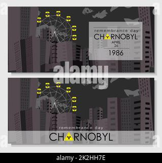 Tschernobyl-Unfall. Tschernobyl-Gedenktag. Die Explosion eines Kernreaktors in der Ukraine im Jahr 1986. Vektordarstellung Stockfoto