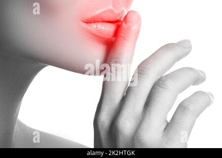 Lippe mit Herpes simplex oder anderen Problemen betroffen Stockfoto