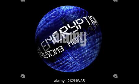 Verschlüsselungskonzept auf rotierender Kugel Stockfoto