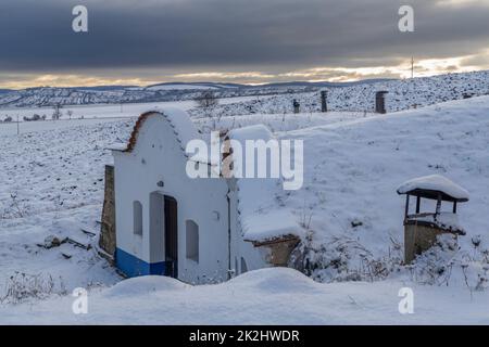 Typische Weinkeller im Freien in Plze, Slovacko, Südmähren, Tschechien Stockfoto