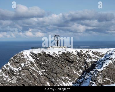 Globe am Nordkap, Finnmark, Nordnorwegen Stockfoto