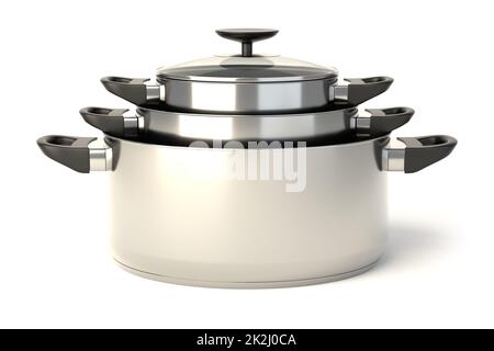 Edelstahl-Töpfe Stockfoto